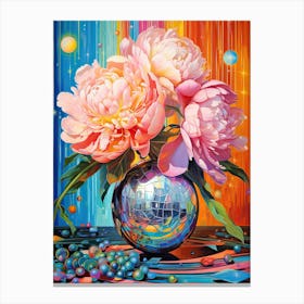 Disco Ball And Peonies Still Life 6 Canvas Print