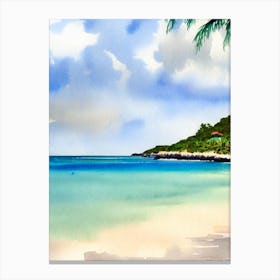 Galley Bay Beach 3, Antigua Watercolour Canvas Print