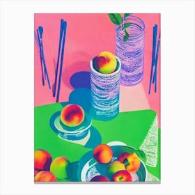 Nectarine Risograph Retro Poster Fruit Canvas Print
