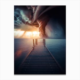 Tornado Over The Ocean And Sunset Canvas Print