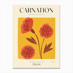 Vintage Yellow And Red Carnation Flower Of Spain Canvas Print