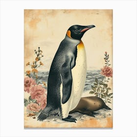 Adlie Penguin Sea Lion Island Vintage Botanical Painting 4 Canvas Print