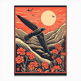 Vintage Bird Linocut Chimney Swift 2 Canvas Print