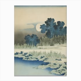 Moonlit Riverbank with Silhouetted Willows Canvas Print