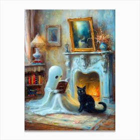 Ghost Reading by Fireplace 2 Canvas Print