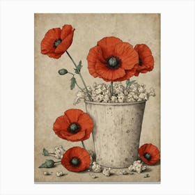 Poppies In A Bucket Canvas Print