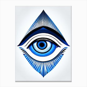 Digital Art, Symbol, Third Eye Blue & White 3 Canvas Print