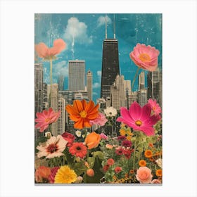 Chicago   Floral Retro Collage Style 1 Canvas Print