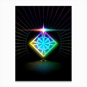 Neon Geometric Glyph in Candy Blue and Pink with Rainbow Sparkle on Black n.0080 Canvas Print