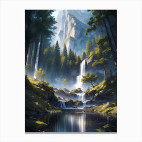 Forest waterfall in the alps #5- Oil Painting Canvas Print