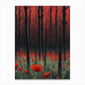 Darkling Red Poppy Woods ~ Dark Aesthetic Spooky Creepy Beautiful Forest Painting by Sarah Valentine Canvas Print