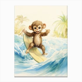 Monkey Painting Surfing Watercolour 3 Canvas Print