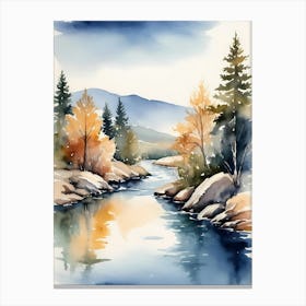 Landscape River Watercolor Painting (23) Canvas Print