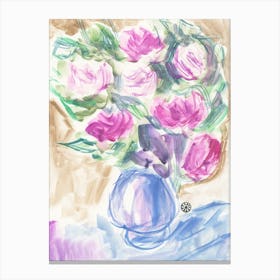 Pink And Magenta Roses - watercolor floral flowers hand painted vertical Canvas Print