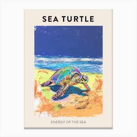 Sea Turtle On The Beach Crayon Doodle Poster 2 Canvas Print