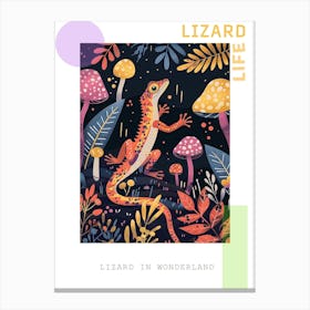 Lizard In The Mushrooms Modern Colourful Abstract Illustration 1 Poster Canvas Print