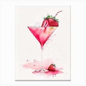 Strawberry Daiquiri, Cocktail, Drink Minimalist Watercolour Canvas Print