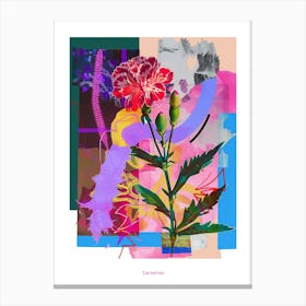 Carnation (Dianthus) 2 Neon Flower Collage Poster Canvas Print