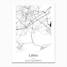 Lattes,France Minimalist Map Canvas Print