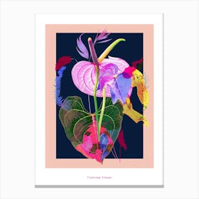 Flamingo Flower (Anthurium) 1 Neon Flower Collage Poster Canvas Print