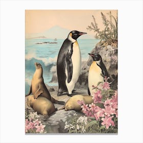 Adlie Penguin Sea Lion Island Vintage Botanical Painting 2 Canvas Print