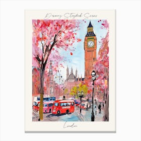 Poster Of London, Dreamy Storybook Illustration 1 Canvas Print