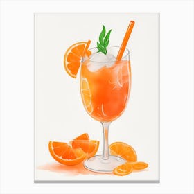 Aperol With Ice And Orange Watercolor Vertical Composition 9 Canvas Print