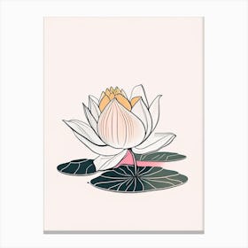 Blooming Lotus Flower In Pond Minimal Line Drawing 3 Canvas Print
