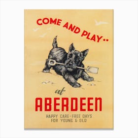 Aberdeen Scotland, Scottish Terrier Dog, Vintage Travel Poster Canvas Print