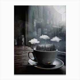 Cup Of Coffee Clouds Forest Canvas Print