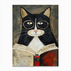 Cat Reading A Book Canvas Print