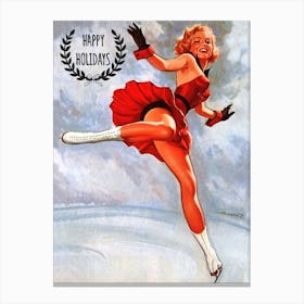 Happy Holidays, Pin Up Ice Skating Girl Canvas Print