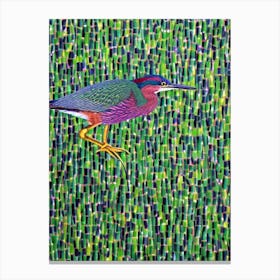 Green Heron Yayoi Kusama Style Illustration Bird Canvas Print