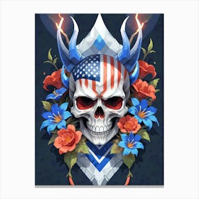 American Flag Floral Face Evil Death Skull (62) Canvas Print
