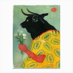 Cow With Flowers 1 Canvas Print