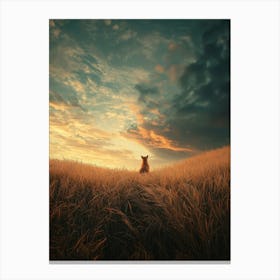 Fox In A Field At Sunset.Generated AI. Art Print Canvas Print