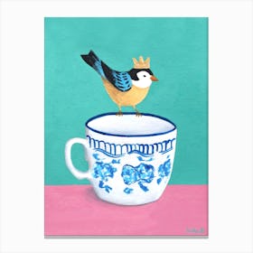 Bird With Crown On Teacup Canvas Print