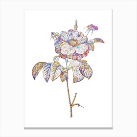 Stained Glass Speckled Provins Rose Mosaic Botanical Illustration on White Canvas Print