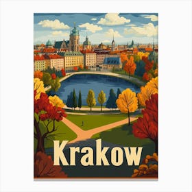 Aihrgdesign A Mid Century Modern Travel Poster For Krakow 1 Canvas Print