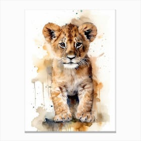 Lion Cub Watercolor Canvas Print