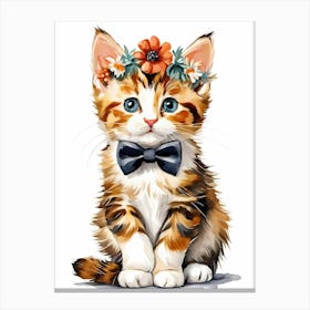 Calico Kitten Wall Art Print With Floral Crown Girls Bedroom Decor (3) Canvas Print