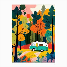 Camper Van In The Forest Canvas Print