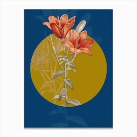 Vintage Botanical Orange Bulbous Lily on Circle Yellow on Blue n.0315 Canvas Print