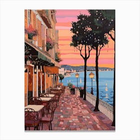 Cannes France 4 Vintage Pink Travel Illustration Canvas Print
