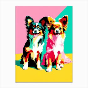 'Papillon Pups', This Contemporary art brings POP Art and Flat Vector Art Together, Colorful Art, Animal Art, Home Decor, Kids Room Decor, Puppy Bank - 80th Canvas Print