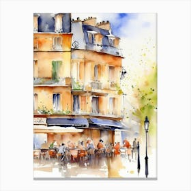 Paris city, passersby, cafes, apricot atmosphere, watercolors.7 Canvas Print