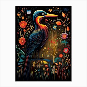 Folk Bird Illustration Cormorant 4 Canvas Print