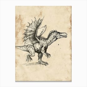 Dinosaur With Wings Etching Style Canvas Print
