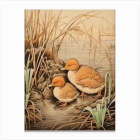 Ducklings With Pond Weed Japanese Woodblock Style 4 Canvas Print