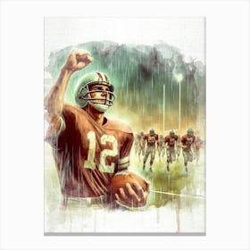 Football Player In The Rain Watercolor retro Canvas Print